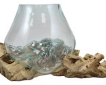 Balinese Handicraft Natural Driftwood With Fitted Hand Blown Glass Bowl 7&quot;L - $60.99