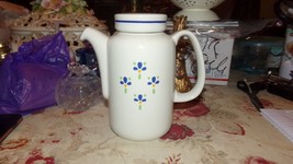 Vintage Chocolate Coffee Tea Pot WITH LID 8&quot; BLUE GREEN DOTTED PORCELAIN - $17.60