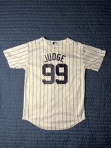 Majestic Jersey Youth Size Med White Aaron Judge NY Yankees Cool Base Pi... - £20.11 GBP