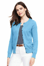 Lands End Women&#39;s Supima Crew Cotton Cardigan Sweater Blue Quartz New - $34.99