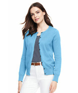 Lands End Women&#39;s Supima Crew Cotton Cardigan Sweater Blue Quartz New - $662.30 MXN
