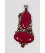 BC Signed Sterling Silver 925 Red Garnet Stone Pendant - €52,47 EUR