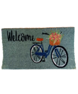WELCOME MAT Bike with Flowers Natural Coir Fiber DOORMAT Anti-Slip Back ... - $43.68