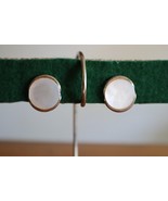 Vintage Gold Tone Bergere Signed Mother Of Pearl Clip-On Earrings 0.75&quot; - $14.25