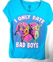 DC Comics Girls Juniors Large T-Shirt I Only Date Bad Boys Villains in Heart - £6.89 GBP
