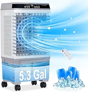 Evaporative Air Cooler, Swamp Cooler With 5.3 Gallon Water Tank, 4 Ice B... - $280.99