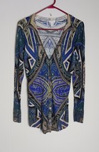 Chicos Womens Cardigan Size Small Blue Green Printed Button Front Metall... - $327.56 MXN