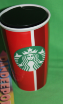 Starbucks Holiday Christmas Striped Ceramic Travel Mug With Cover 12oz - $24.74