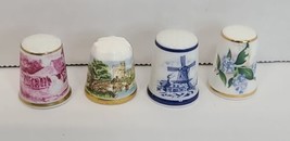 Vintage Kaiser Thimble Pink Transferware Country Farm Scene West Germany Lot Of4 - £10.82 GBP