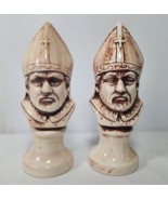 7&quot; Tall Ceramic Chess Man Piece Set of 2 White Red BISHOP Office Home Decor - $22.95