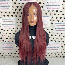 Tiny Small Twist Braided Wig Long Twisted Braids Lace Closure Wig Burgun... - £180.71 GBP