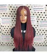 Tiny Small Twist Braided Wig Long Twisted Braids Lace Closure Wig Burgundy Red  - $233.75