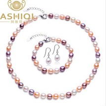  Jewelry sets 7-8MM Multi Rice Natural Freshwater  Necklace Bracelet Earrings 92 - £39.96 GBP