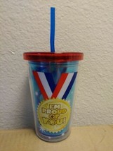 &quot;I&#39;m Proud Of You&quot; Gold Medal Design 10 Oz Kids Tumbler Cup W/ Straw Bpa Free - £6.46 GBP