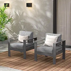 2 Pieces Patio Furniture Aluminum Armchair, All-Weather Outdoor Single S... - £467.84 GBP