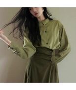  Women Two Pieces Sets Suit Outfit Army Skirts Standard-up Neck Button F... - $62.39