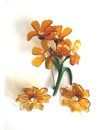 Cellulose Acetate/Lucite Flower Pin and Earrings Set Translucent Orange/... - £58.91 GBP