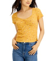 Pink Rose Juniors&#39; Shirred-Front Top Yellow Size Large - £5.69 GBP