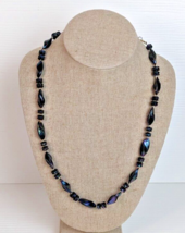 Black iridescent Beaded Necklace plastic costume jewelry 22-inch Length - £11.76 GBP