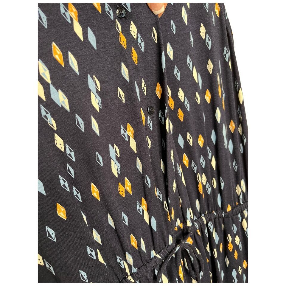 New Metaphor Geometric Diamond Sleeveless Drawstring Waist Shirt Dress Navy M Item image 4