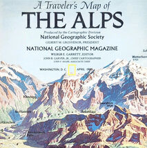 1985 The Alps Mountain Range Map  Nat Geographic Double Sided 36 x 22.5&quot;... - €25,92 EUR