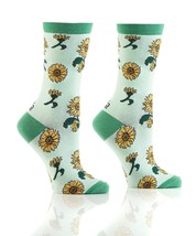 Women's Premium Crew Socks Yo Sox Sunflower Fits Size 6 to 10 Cotton Blend Green