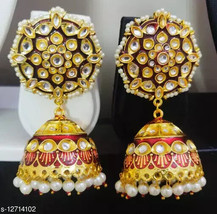 Kundan Chand Bali Jhumka Stud beaded Earrings Meenakari Ethnic Jewelry Set - £18.32 GBP