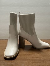 Lulu’s Boots Naynee Cream / Bone Mid Calf Square Toe Bootie Block Heel Sz 8 New - £31.33 GBP
