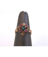 Womens Antique Estate 14K Yellow Gold Ring w/ Rhodolite &amp; Emerald, 3.5g ... - £291.93 GBP