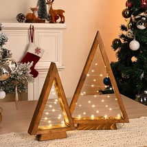 Wooden Christmas Tree Tabletop Christmas Tree with Lights Modern Farmhou... - £22.42 GBP