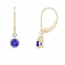 Natural Tanzanite Drop Earrings with Diamond in 14K Gold (Grade-AAAA, 4MM) - £415.58 GBP