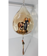 VINTAGE GLASS TEARDROP *Jesus and Angels* OPEN ORNAMENT with BEADED TASSEL - $16.87