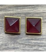Vintage Gold Tone Maroon Pyramid Stud Earrings Fashion Jewelry Estate KG JD - €12,88 EUR