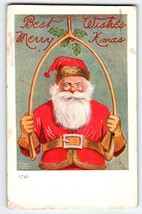 Santa Claus Christmas Postcard Giant Wishbone Ullman 1906 Antique Best Wishes - £14.67 GBP