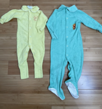 Vtg JC Penney Sears Green Yellow Terry One Piece Baby Outfit Footie Winnie Pooh - £30.36 GBP