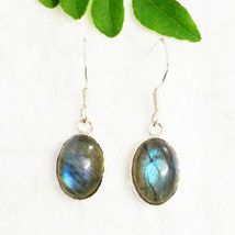 925 Argent Sterling Labradorite Boucles D&#39;Oreilles Handmade Bijoux Pierre - $35.68