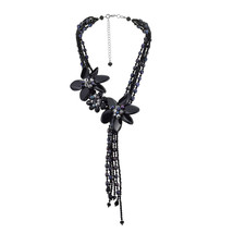 Alluring Midnight Garden Black Agate, Crystal, and Pearl Drop Necklace - £43.04 GBP
