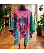 Fleur De Lis Graffiti Graphic Print Ladies Poncho Ruana - $63.00
