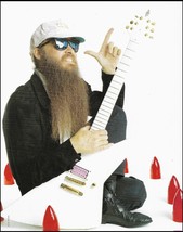 ZZ Top Billy Gibbons with custom John Bolin Explorer guitar pin-up photo - £3.38 GBP