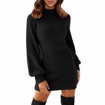 Women&#39;S Plus Size Mock Neck Ribbed Long Sleeve Bodycon Pullover Cute Mini Sweate - £64.51 GBP