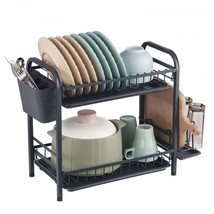 2 Tier Dish Drying Rack Dish Drainer Carbon Steel Kitchen Utensil Holder - £38.40 GBP