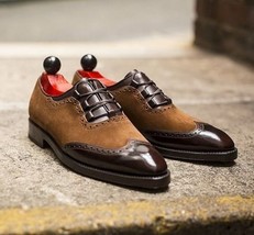 Oxford Wing Tip Brown Tan Superior Leather Party Wear Lace Up Handmade Men Shoes - $149.99+