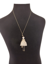Necklace Moveable Angel Doll Eiffel Tower Charm White Lace Dress 22&quot; adj length - £11.86 GBP