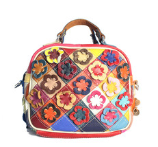 Wind Genuine Leather Handbag Crossbody Bag Handmade Patchwork Flower Wom... - £49.77 GBP