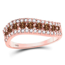 10kt Rose Gold Womens Round Brown Diamond Contoured Band Ring - £367.66 GBP