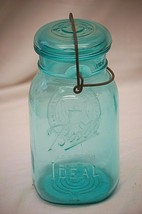 Blue Ball Ideal Mason Glass Canning Jar Wire Bail &amp; Glass Lid Vintage 1 ... - $29.69
