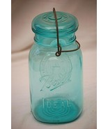 Blue Ball Ideal Mason Glass Canning Jar Wire Bail &amp; Glass Lid Vintage 1 ... - £23.34 GBP
