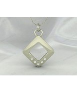 925 Sterling Silver Square Shaped Pendant Necklace with Diamond Stone Je... - $39.60+