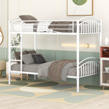 Twin Over Twin Metal Bunk Bed,Divided into Two Beds White - £245.44 GBP