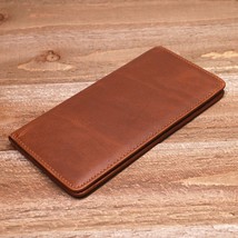 Genuine Leather Wallet For Men Vintage Crazy Horse Long Bifold Slim Men&#39;s Purse  - £80.37 GBP